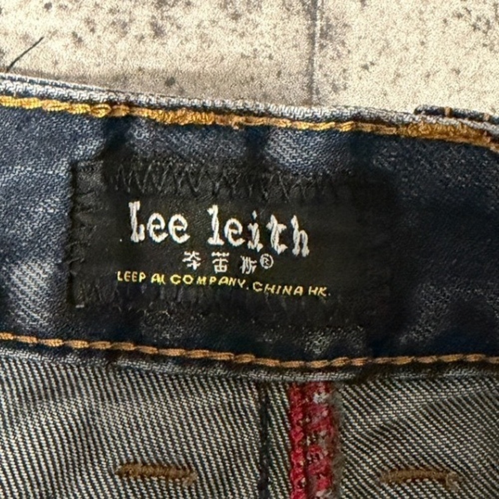 Lee Leith Men Distressed Whiskered Straight Leg Jeans Blue 31 32 Gingham Detail - Picture 3 of 9